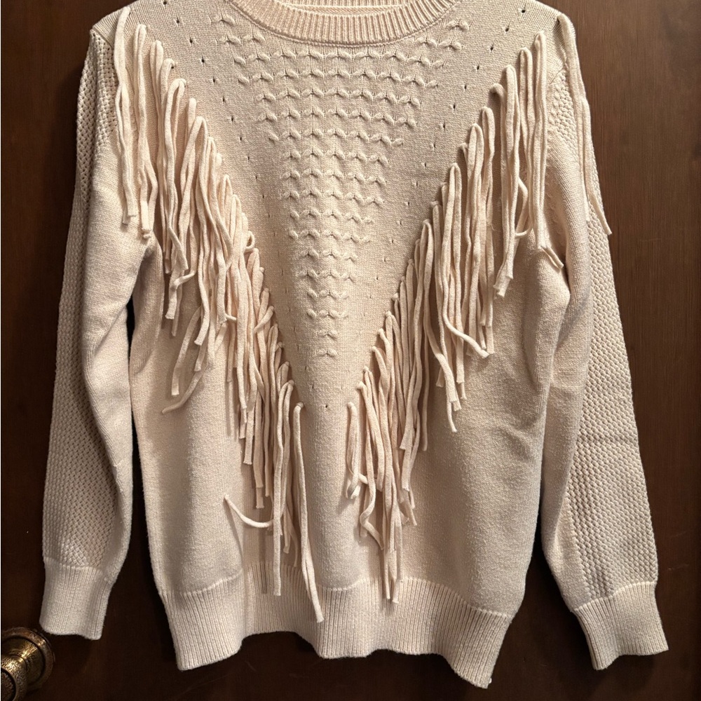 Cream Fringe Sweater